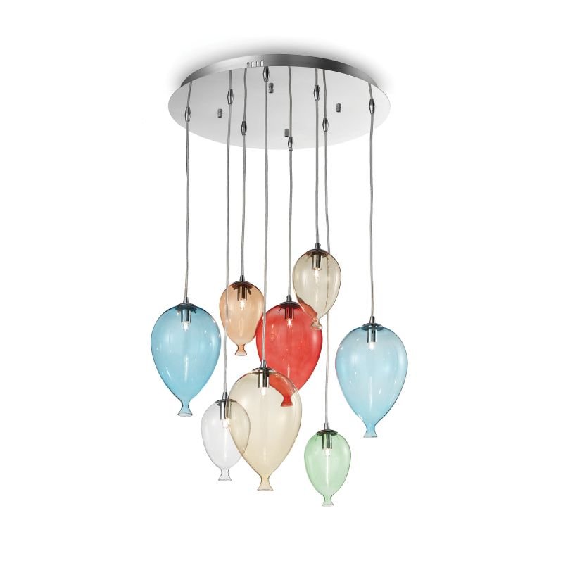 IdealLux-100944 - Clown - Multicolored Balloons Glass 8 Light Cluster Pendant