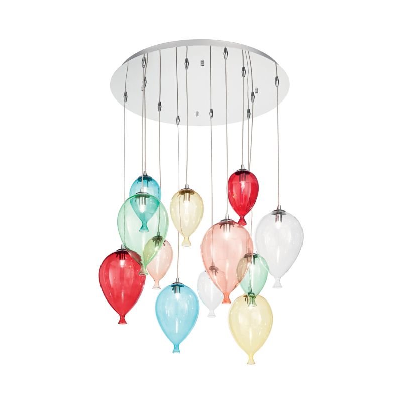 IdealLux-100951 - Clown - Multicolored Balloons Glass 12 Light Cluster Pendant