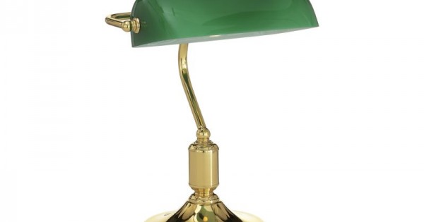 Ideal Lux Lawyer Desk Lamp Gold with Green Glass Shade