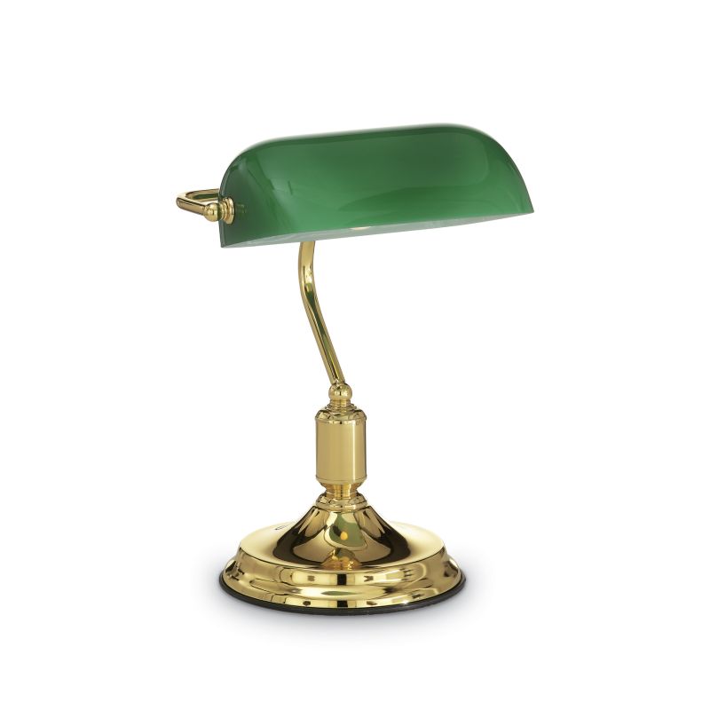 IdealLux-013657 - Lawyer - Brass Banker Desk Lamp with Green Glass