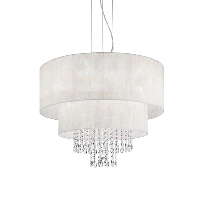 IdealLux-068299 - Opera - White Organza with Crystal 6 Light Hanging Pendant