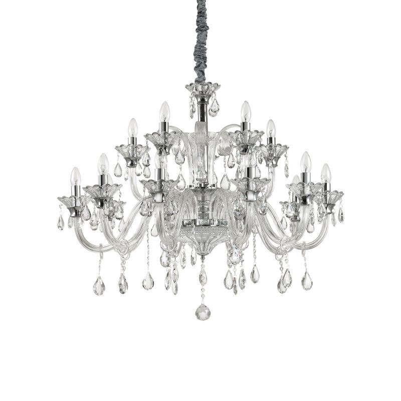 IdealLux-114170 - Colossal - Transparent Glass with Chrome 15 Light Chandelier