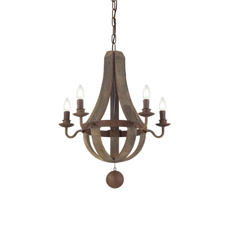 IdealLux-129921 - Millennium - Natural Wood with Antique 5 Light Central Fitting