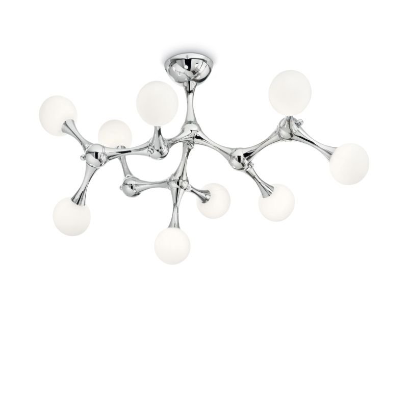 IdealLux-133393 - Nodino - White Globes with Chrome 9 Light Ceiling Lamp