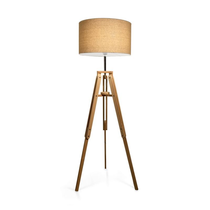 IdealLux-137827 - Klimt - Beige Fabric with Wood Tripod Floor Lamp