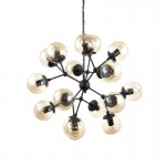 Kepler - Black 18 Light Centre Fitting with Amber Glass