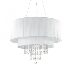 Opera - Chrome 10 Light Pendant with White Organza & Crystal Opera - Chrome 10 Light Pendant with White Organza & Crystal