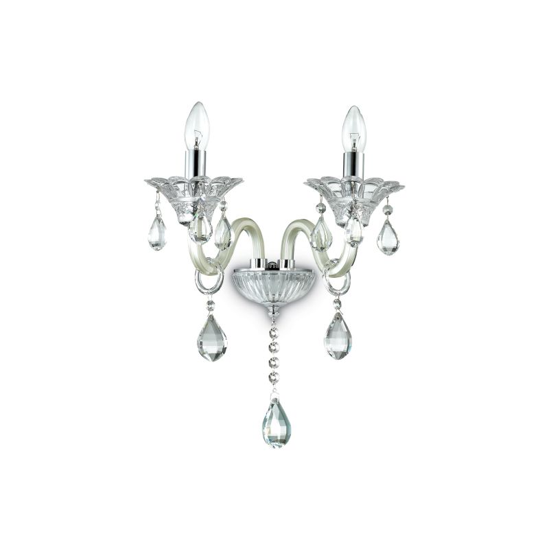 Crystal & Acrylic - Colossal - Ivory and Clear Glass with Chrome 2 Light Wall Lamp IdealLux-081533 - Colossal - Ivory and Clear Glass with Chrome 2 Light Wall Lamp