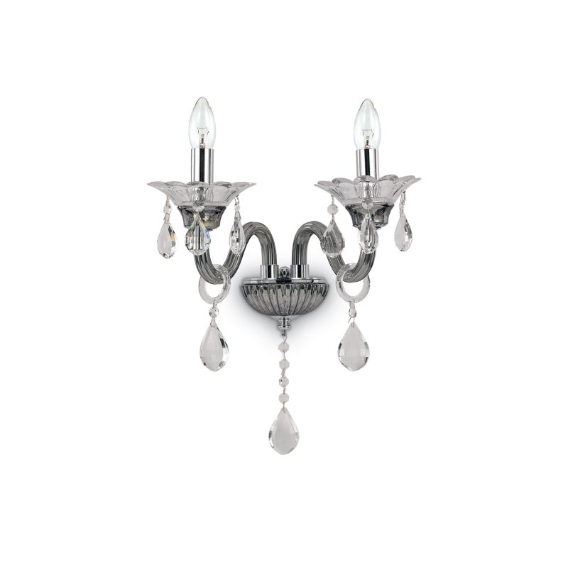 Crystal & Acrylic - Colossal - Smoky & Clear Glass with Chrome 2 Light Wall Lamp IdealLux-081496 - Colossal - Smoky & Clear Glass with Chrome 2 Light Wall Lamp