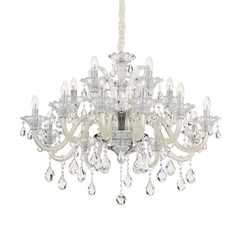 IdealLux-081564 - Colossal - Ivory and Clear Glass with Chrome 15 Light Chandelier