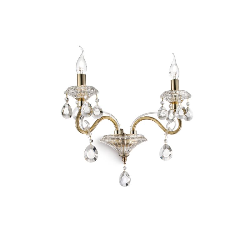 Crystal & Acrylic - Negresco - Gold with Glass and Crystal 2 Light Wall Lamp IdealLux-087757 - Negresco - Gold with Glass and Crystal 2 Light Wall Lamp
