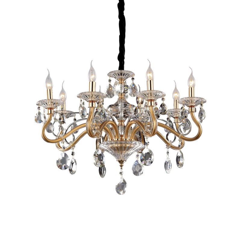 Crystal & Acrylic - Negresco - Gold with Glass and Crystal 8 Light Chandelier IdealLux-087764 - Negresco - Gold with Glass and Crystal 8 Light Chandelier