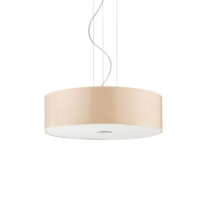 IdealLux-087702 - Woody - Beige Fabric with Frosted Glass 4 Light Pendant