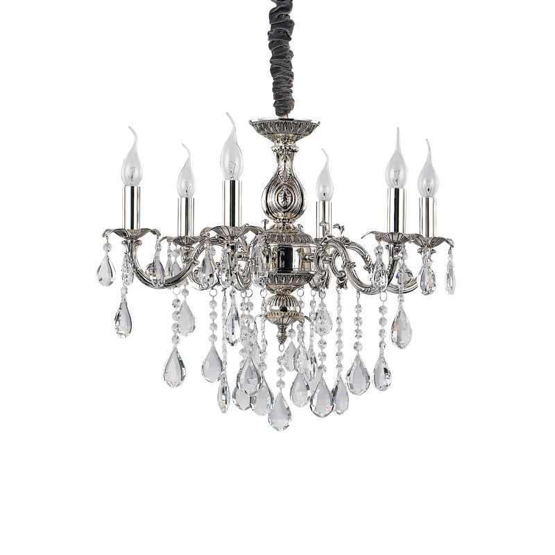 IdealLux-002408 - Impero - Antique Silver with Crystal 6 Light Chandelier