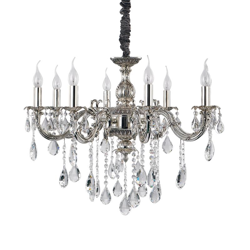 IdealLux-014395 - Impero - Antique Silver with Crystal 8 Light Chandelier