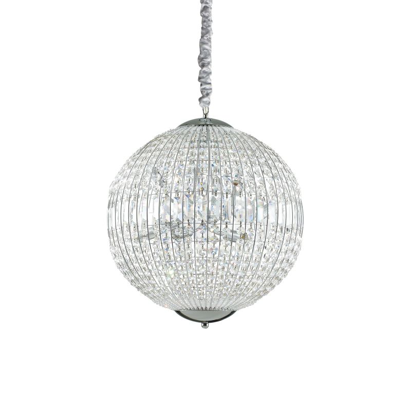 IdealLux-116228 - Luxor - Crystal Globe with Chrome 8 Light Hanging Pendant