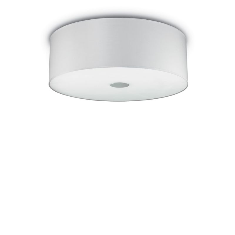 IdealLux-122205 - Woody - White Fabric with Frosted Glass 5 Light Flush