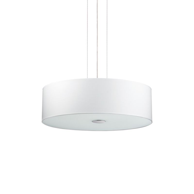 IdealLux-122236 - Woody - White Fabric with Frosted Glass 4 Light Pendant
