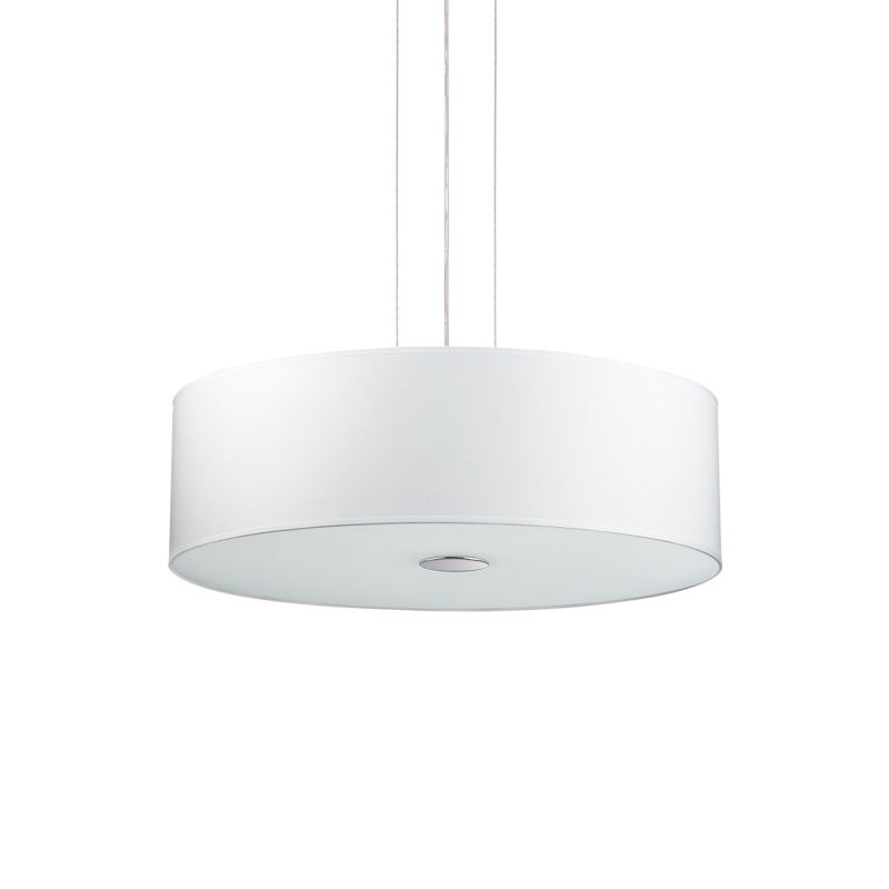IdealLux-103242 - Woody - White Fabric with Frosted Glass 5 Light Pendant
