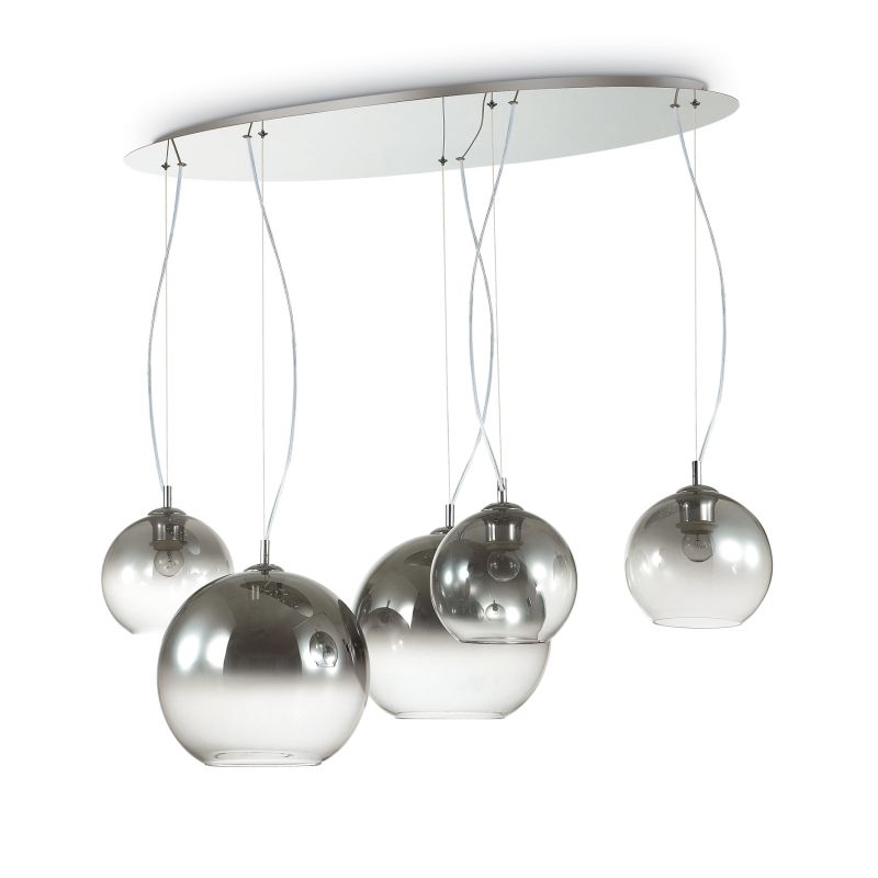 IdealLux-138305 - Nemo Plus - Clear with Shady Glass Globe with Chrome 5 Light Cluster