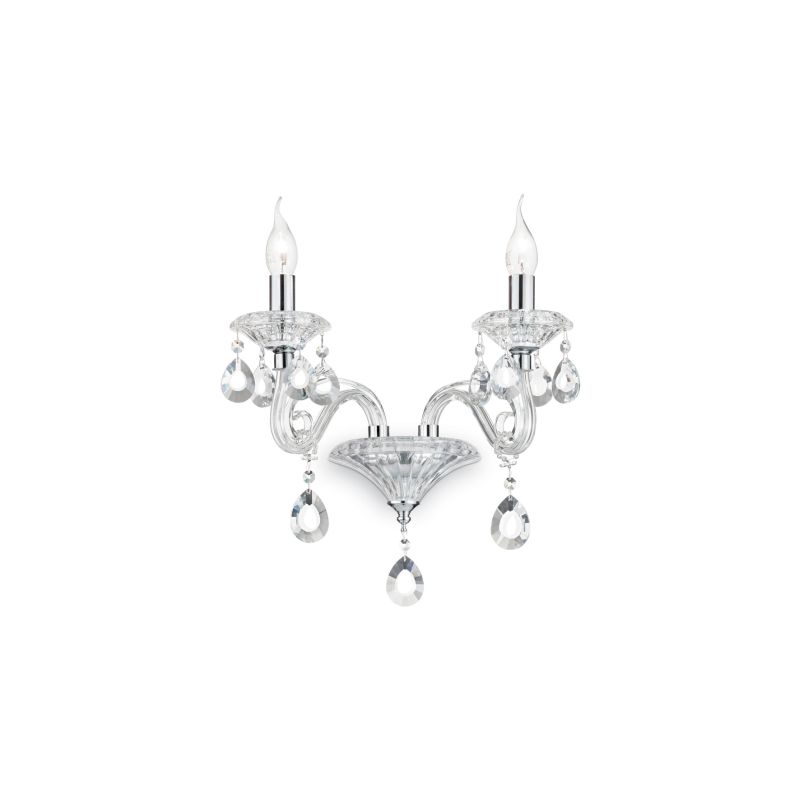 Crystal & Acrylic - Negresco - Chrome with Glass and Crystal 2 Light Wall Lamp IdealLux-141046 - Negresco - Chrome with Glass and Crystal 2 Light Wall Lamp