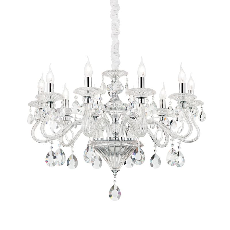 IdealLux-141060 - Negresco - Chrome with Glass and Crystal 10 Light Chandelier