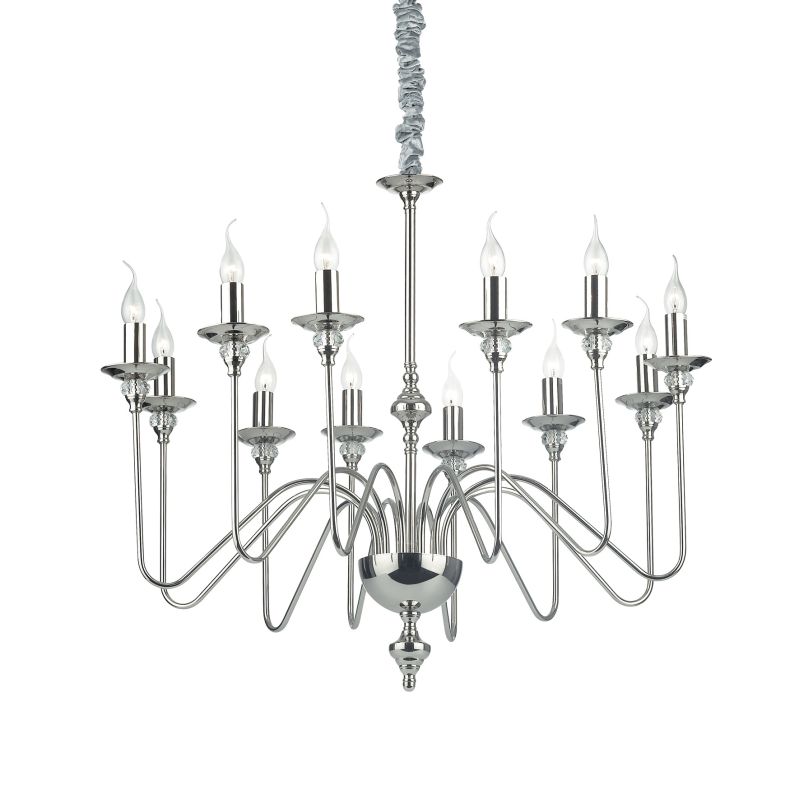 Ceiling Lights - Artu - Polish Nickel with Crystal 12 Light Central Fitting IdealLux-073132 - Artu - Polish Nickel with Crystal 12 Light Central Fitting