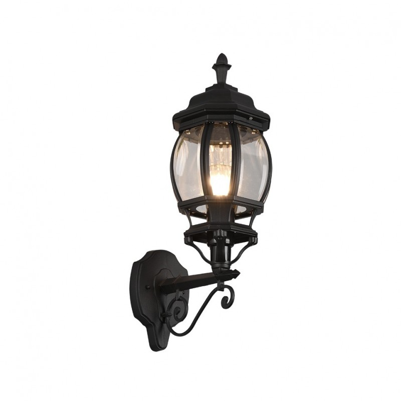 - Elvo - Traditional Black Uplighter Wall Lamp with Clear Glass Trio-206967132 - Elvo - Traditional Black Uplighter Wall Lamp with Clear Glass