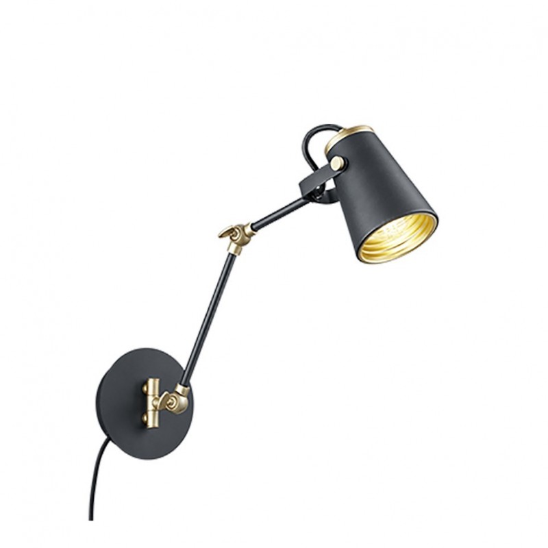 - Edward - Matt Black & Gold Plug-in Wall Lamp Trio-208870132 - Edward - Matt Black & Gold Plug-in Wall Lamp