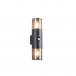 Hoosic - Matt Black 2 Light PIR Wall Lamp with Smoked Diffuser Hoosic - Matt Black 2 Light PIR Wall Lamp with Smoked Diffuser