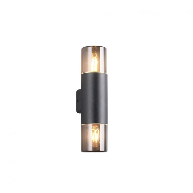 - Hoosic - Matt Black 2 Light Wall Lamp with Smoked Diffuser Trio-224060232 - Hoosic - Matt Black 2 Light Wall Lamp with Smoked Diffuser