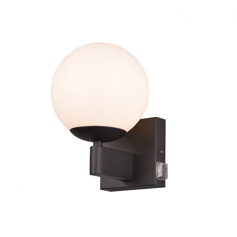 Trio-284270132 - Kula - Black Wall Lamp with White Glass Globe IP44