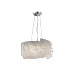 Sandrina - Chrome 3 Light Pendant with White Glass with Clear Design Sandrina - Chrome 3 Light Pendant with White Glass with Clear Design