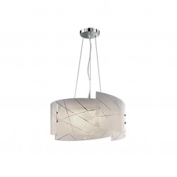 Sandrina - Chrome 3 Light Pendant with White Glass with Clear Design Sandrina - Chrome 3 Light Pendant with White Glass with Clear Design