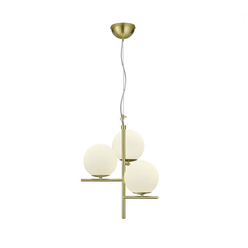- Pure - Matt Brass 3 Light Centre Fitting with White Glass Trio-302000308 - Pure - Matt Brass 3 Light Centre Fitting with White Glass