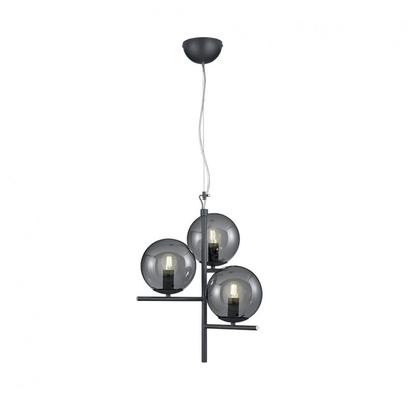 - Pure - Anthracite 3 Light Centre Fitting with Smoked Glass Trio-302000342 - Pure - Anthracite 3 Light Centre Fitting with Smoked Glass