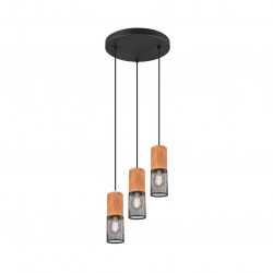 Tosh - Black 3 Light Cluster Pendant with Wooden Details Tosh - Black 3 Light Cluster Pendant with Wooden Details