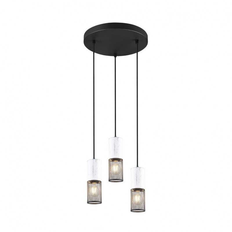 Trio-304330334 - Tosh - Black 3 Light Cluster Pendant with White Wooden Details