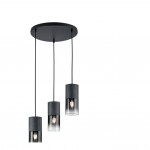 Robin - Matt Black 3 Light Cluster Pendant with Smoked Glass