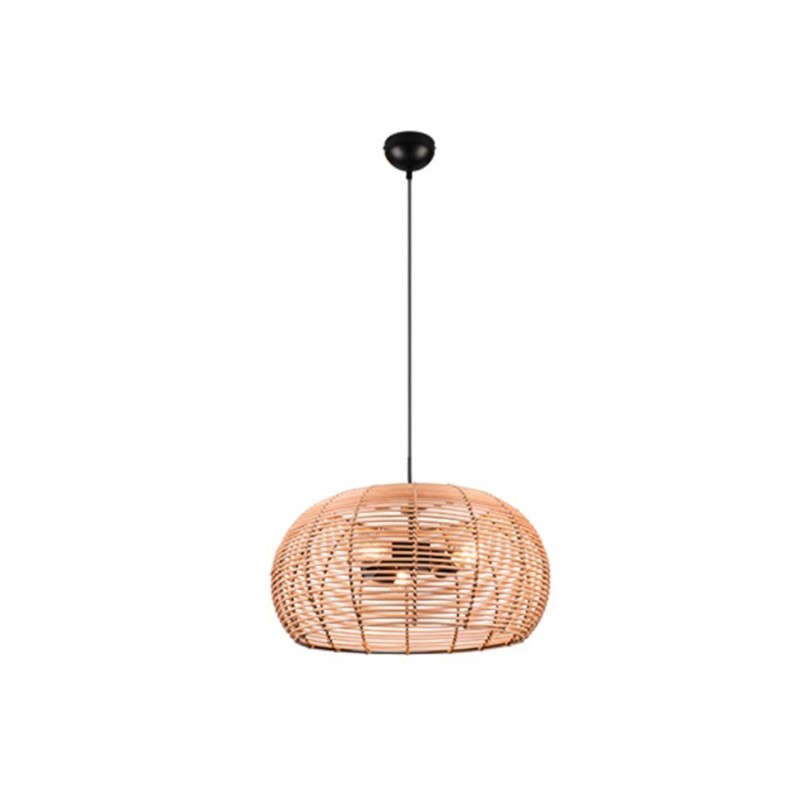 Trio-312200336 - Inga - Black Pendant with Natural Rattan Ø 50 cm