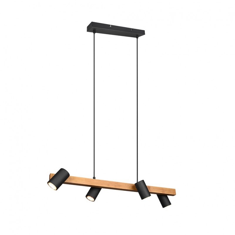 - Marley - Wooden & Matt Black 4 Light over Island Fitting Trio-312490432 - Marley - Wooden & Matt Black 4 Light over Island Fitting