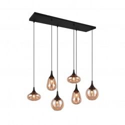Lumina - Matt Black 6 Light over Island Fitting with Amber Glass Lumina - Matt Black 6 Light over Island Fitting with Amber Glass