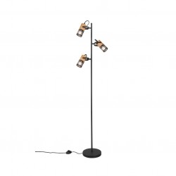 Tosh - Black 3 Light Floor Lamp with Wooden Details Tosh - Black 3 Light Floor Lamp with Wooden Details