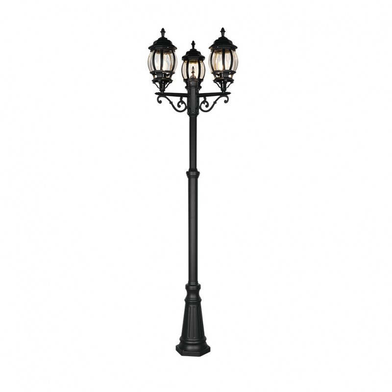 Trio-406960332 - Elvo - Traditional Black 3 Light Post with Clear Glass