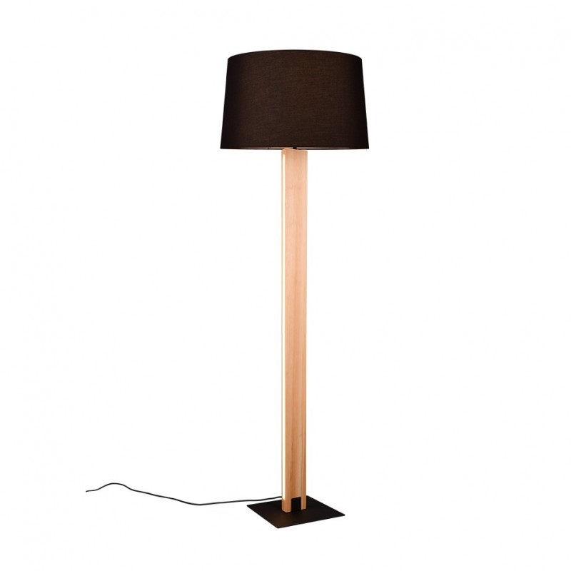 Trio-447610232 - Rahul - Wooden & Black Floor Lamp with Black Shade