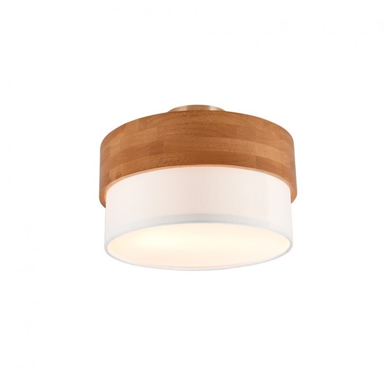 Trio-611500201 - Seasons - Wooden Semi Flush with White Fabric Shade Ø 30 cm