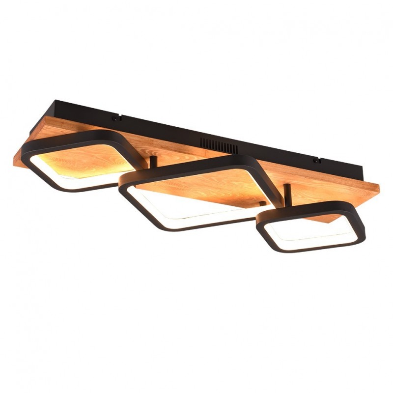 - Rama - Black & Wooden LED Flush Trio-643210332 - Rama - Black & Wooden LED Flush