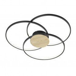 Sedona - Matt Black 3 Light LED Flush with Wooden Details Sedona - Matt Black 3 Light LED Flush with Wooden Details