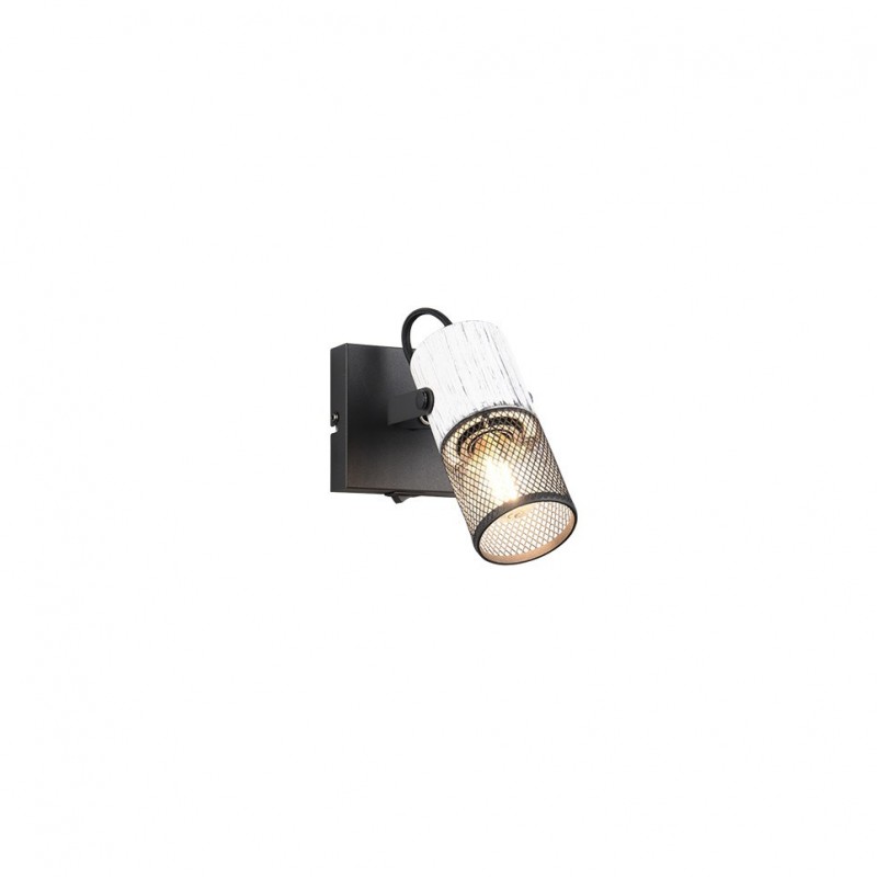 Trio-804370134 - Tosh - Black Single Spotlight with White Wooden Details