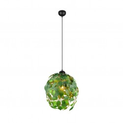 Leavy - Matt Black Pendant with Green Leaves